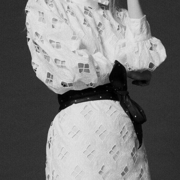 Sandro Houle Embroidered White Eyelet Mini Dress S $500 - Picture 2 of 8